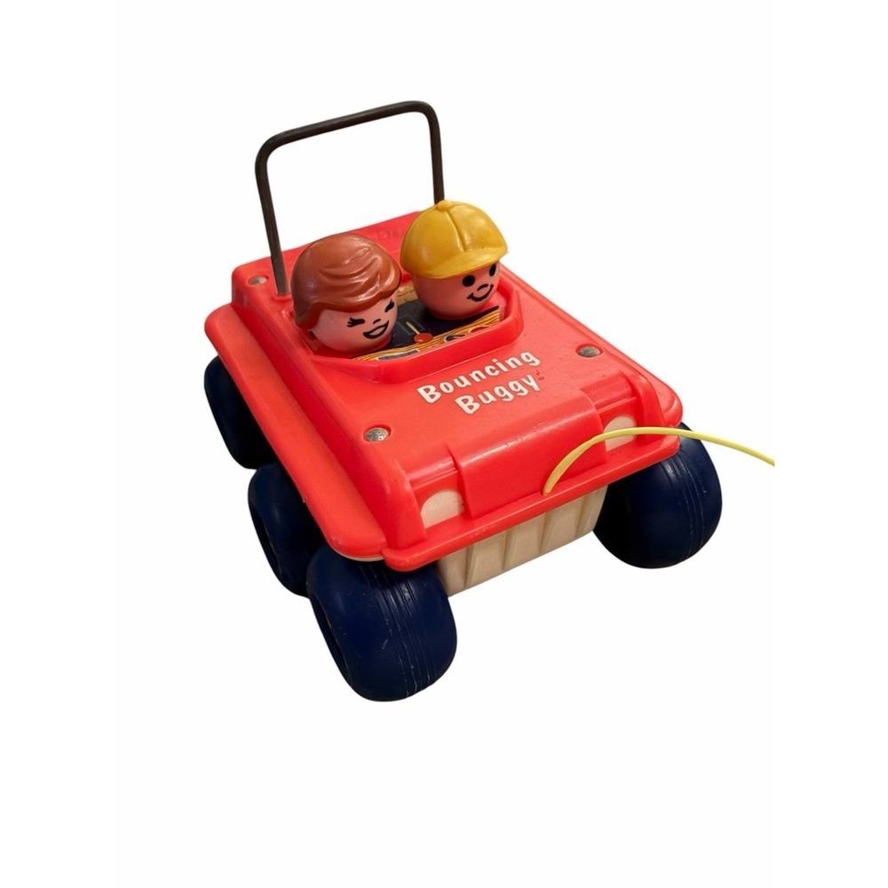 VINTAGE 1973 Fisher Price "Bouncing Buggy" RED pull behind toy #122 Made In USA